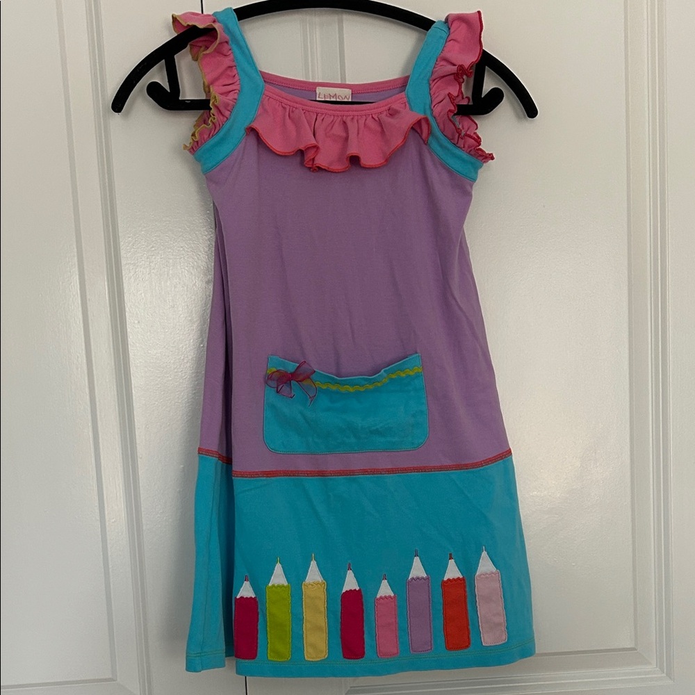 Lemon Loves Lime Purple and Blue Kids Dress with Pencil Design